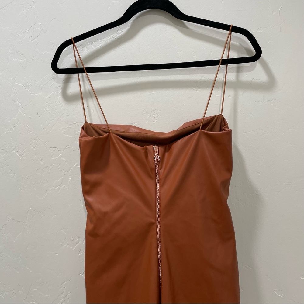 NWT Nookie Posse x Revolve Women 8 Large Midi Dress Faux Leather Brown Tan Flaw - Picture 8 of 16